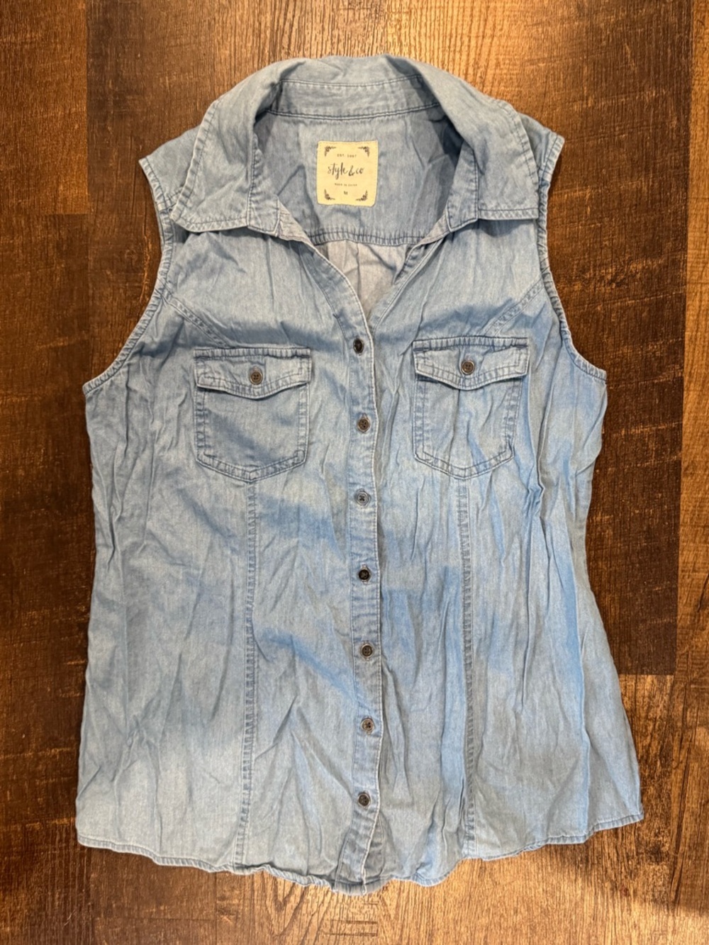 Style & co sleeveless denim shirt
